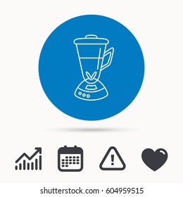 Mixer icon. Blender sign. Kitchen electric tool symbol. Calendar, attention sign and growth chart. Button with web icon. Vector