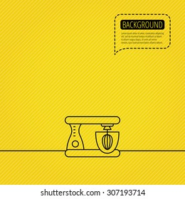 Mixer icon. Electric blender sign. Speech bubble of dotted line. Orange background. Vector