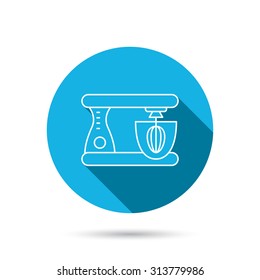 Mixer icon. Electric blender sign. Blue flat circle button with shadow. Vector