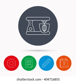 Mixer icon. Electric blender sign. Calendar, cogwheel, document file and pencil icons.