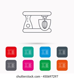 Mixer icon. Electric blender sign. Linear icons in squares on white background. Flat web symbols. Vector