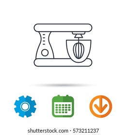 Mixer icon. Electric blender sign. Calendar, cogwheel and download arrow signs. Colored flat web icons. Vector