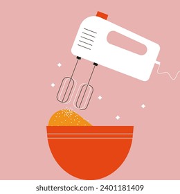 Mixer icon. Kitchen appliance for mixing food. Kitchen utensil, kitchenware for cooking and baking. Device for making dough and whipped cream. Flat vector illustration. Trendy abstract style. 