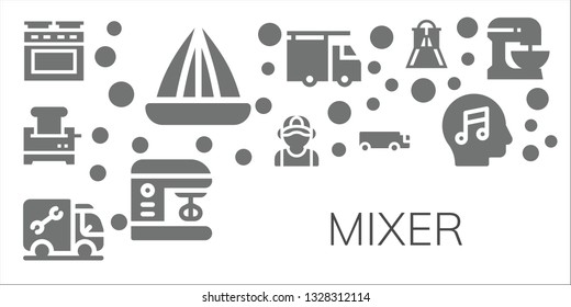 mixer icon set. 11 filled mixer icons.  Simple modern icons about  - Oven, Juicer, Toaster, Plumber, Cargo truck, Mixer, Slider, Music, Beater