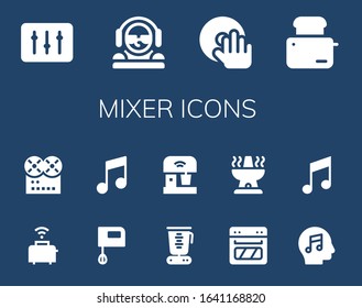 mixer icon set. 14 filled mixer icons.  Simple modern icons such as: DJ, Toaster, Music, Mixer, Blender, Oven