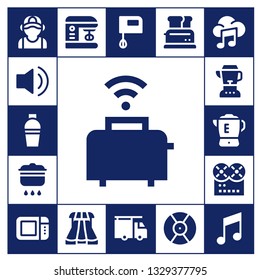 mixer icon set. 17 filled mixer icons.  Collection Of - Plumber, Audio, Shaker, Toaster, Cooking, Blender, Music, Microwave oven, Mixer, Sliders, DJ