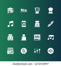 mixer icon set. Collection of 16 filled mixer icons included Volume adjustment, Levels, Music, Toaster, Level, Cooking, Beater, Concrete, Slider