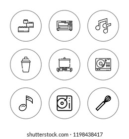 Mixer icon set. collection of 9 outline mixer icons with construction, dj, cooking, music, oven, whisk icons. editable icons.
