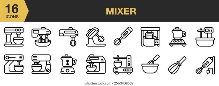 Mixer icon set. Outline icons vector collection.