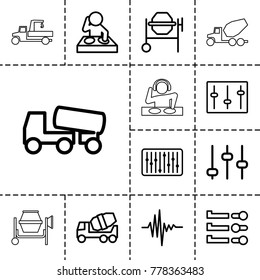 Mixer icons. set of 13 editable outline mixer icons such as concrete mixer, adjust, dj, sliders, slider