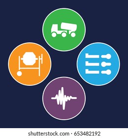 Mixer icons set. set of 4 mixer filled icons such as concrete mixer, music equalizer