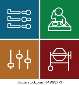 Mixer icons set. set of 4 mixer outline icons such as concrete mixer, adjust, slider