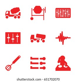 Mixer icons set. set of 9 mixer filled icons such as concrete mixer, sliders, slider, music equalizer, corolla