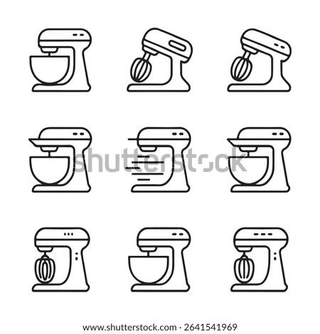 Mixer and Kitchen Blender Icons Set. Vector Illustration of Stand Mixers in Outline Style
