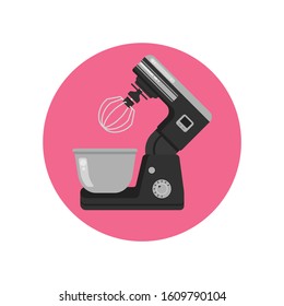 Mixer kitchen and cafe equipment. Machine for mixing food, tilt-head stand model in classic design. Vector flat style cartoon illustration isolated on white background