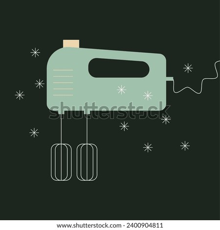 Mixer. Kitchen utensil, kitchenware for cooking and baking. Device for making dough and whipped cream. Flat vector illustration. Trendy abstract style. Scandinavian design.