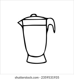 Mixer, ladle with lid. Vector black-and-white hand-drawn illustration. Isolated object. Clipart, template, sketch, icon, logo. a shadow.