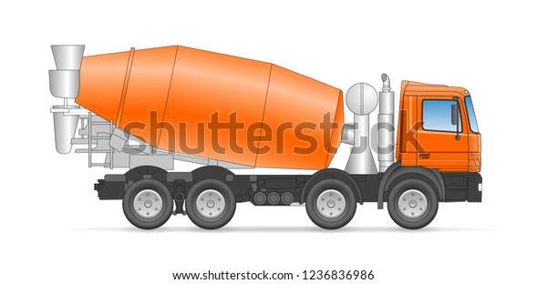 Сoncrete\
Mixer Orange Truck Isolated On White Background. Side View For\
Branding Mockup Vehicle. Vector\
Illustration