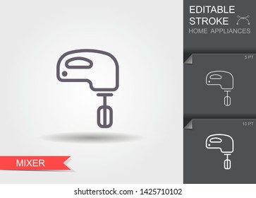 Mixer. Outline icon with editable stroke. Linear symbol of the home appliances with shadow