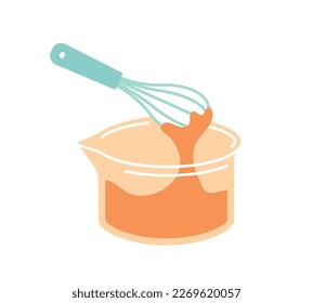 Mixer in plastic container. Kitchen utensils and professional inventory for cafe or restaurant. Preparation of flour products and cocktails, cooking. Cartoon flat vector illustration