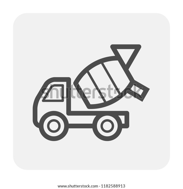 Mixer truck or cement mixer truck vector icon.\
Vehicle or lorry include machine equipment, mixing drum or tank.\
For mix, pouring, transport or delivery ready mix concrete material\
to construction site