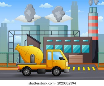 A mixer truck in front of the construction site illustration