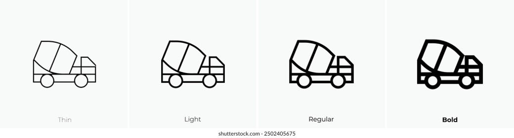 mixer truck icon. Thin, Light Regular And Bold style design isolated on white background