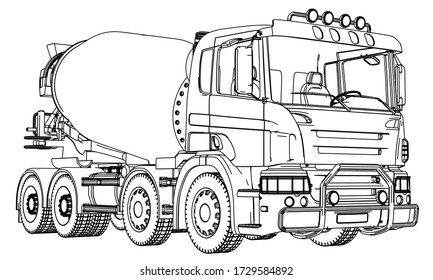 Mixer truck outline vector. Special machines for the building work.