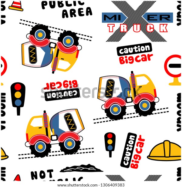 mixer\
truck seamless funny cartoon,vector\
illustration