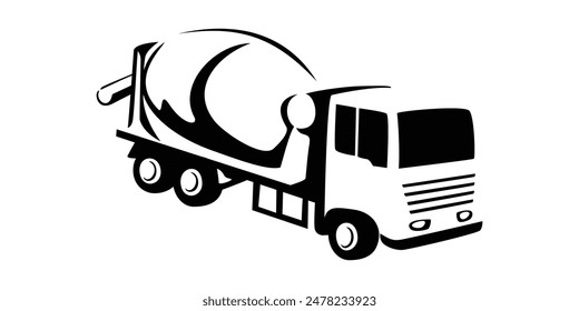 mixer truck silhouette design. heavy construction transportation sign and symbol.