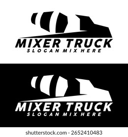 Design de logotipo de silhueta de caminhão misturador com espaço slogan para construção