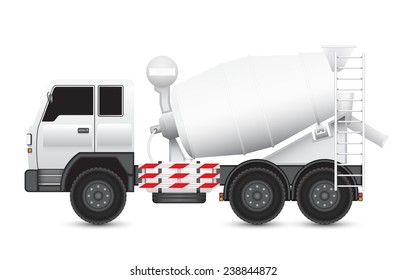 Mixer truck vector design isolated on white background. Consist of vehicle, machine equipment, mixing drum tank. For mix, pour, transport or delivery ready mix concrete material to construction site.