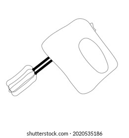 Ilustración del material vectorial del mezclador. utensilios de cocina, platos de horneado muy cerca. Blanco y negro. Aislado sobre un fondo blanco.