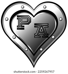 It mixes beauty, love, lovers, passion, affection and happiness. Steel Heart with the initials P and A, vector illustration, In vector, is an illustrative design. Amazing illustration. Good is God.