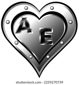 It mixes beauty, love, lovers, passion, affection and happiness. Steel Heart with the initials A and E, vector illustration, In vector, is an illustrative design. Amazing illustration. Good is God.