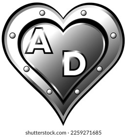 It mixes beauty, love, lovers, passion, affection and happiness. Steel Heart with the initials A and D, vector illustration, In vector, is an illustrative design. Amazing illustration. Good is God.