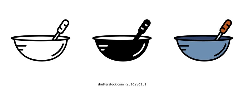 Mixing Bowl Icon, uma tigela profunda e arredondada usada para misturar ingredientes na cozinha ou na cozedura, disponível em vários tamanhos e materiais.