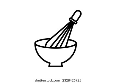 Mixing bowl icon with whisk. icon related to element of bakery, Cook, kitchen. Line icon style design. Simple vector design editable