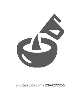 Mixing bowl and measuring cup vector icon. Adding, cooking fill symbol.