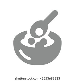 Mixing bowl with spoon vector icon. Cereal breakfast or ingredients mix.