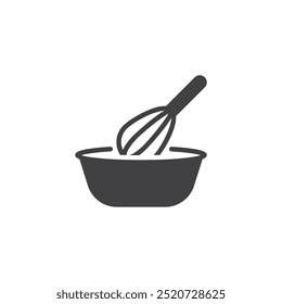 Mixing bowl with whisk vector icon. filled flat sign for mobile concept and web design. Mixing Bowl glyph icon. Symbol, logo illustration. Vector graphics