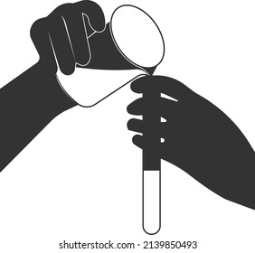 Mixing Chemicals Into A Test Tube. Vector Flat Image On A White Background.