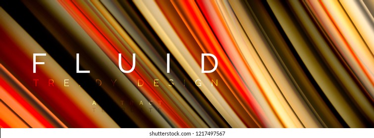 Mixing color waves on black, liquid flowing shapes, vector fluid trendy design