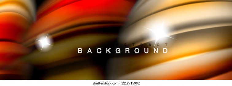 Mixing color waves on black, liquid flowing shapes, vector fluid trendy design