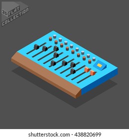 Mixing Console. Musical Equipment. 3D Isometric Low Poly Flat Design. Vector illustration.