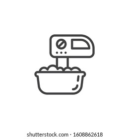 Mixing dough line icon. linear style sign for mobile concept and web design. Mixer and dough bowl outline vector icon. Bakery symbol, logo illustration. Vector graphics