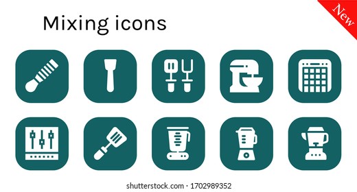 mixing icon set. 10 filled mixing icons. Included Spatula, Beater, Mixer, Blender icons