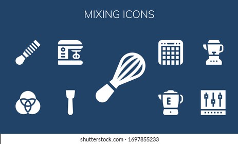 mixing icon set. 9 filled mixing icons. Included Mixer, Spatula, Rgb, Blender icons