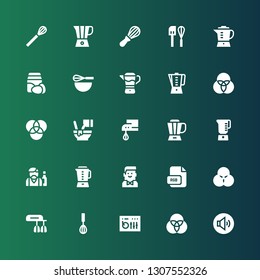 mixing icon set. Collection of 25 filled mixing icons included Volume adjustment, Rgb, Dj mixer, Mixer, Barman, Blender, Beater, Mixed, Ingredients, Whisk
