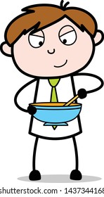 Mixing Ingredient in Food - Office Salesman Employee Cartoon Vector Illustration